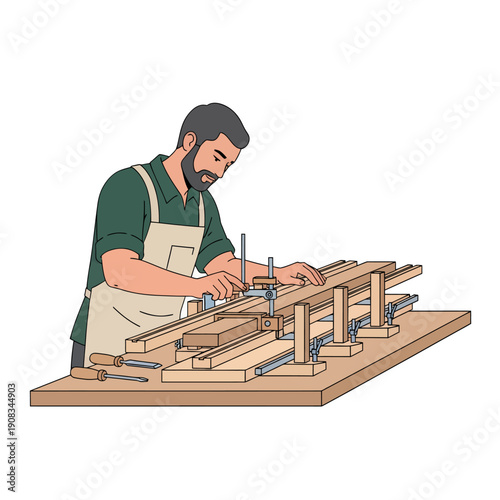 A male carpenter is working, vector illustration design