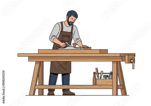 A carpenter is planing wood, vector illustration design