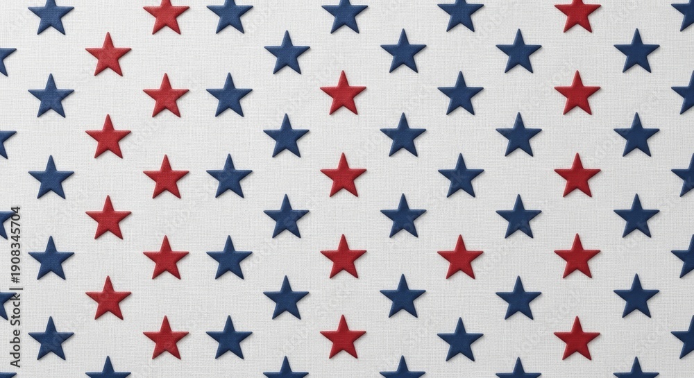 Fototapeta premium A stunning pattern of red, white, and blue stars on a white background, perfect for festive and patriotic designs