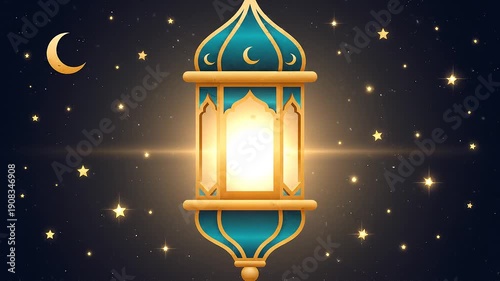 Islamic Lantern Night Scene with Glowing Light.