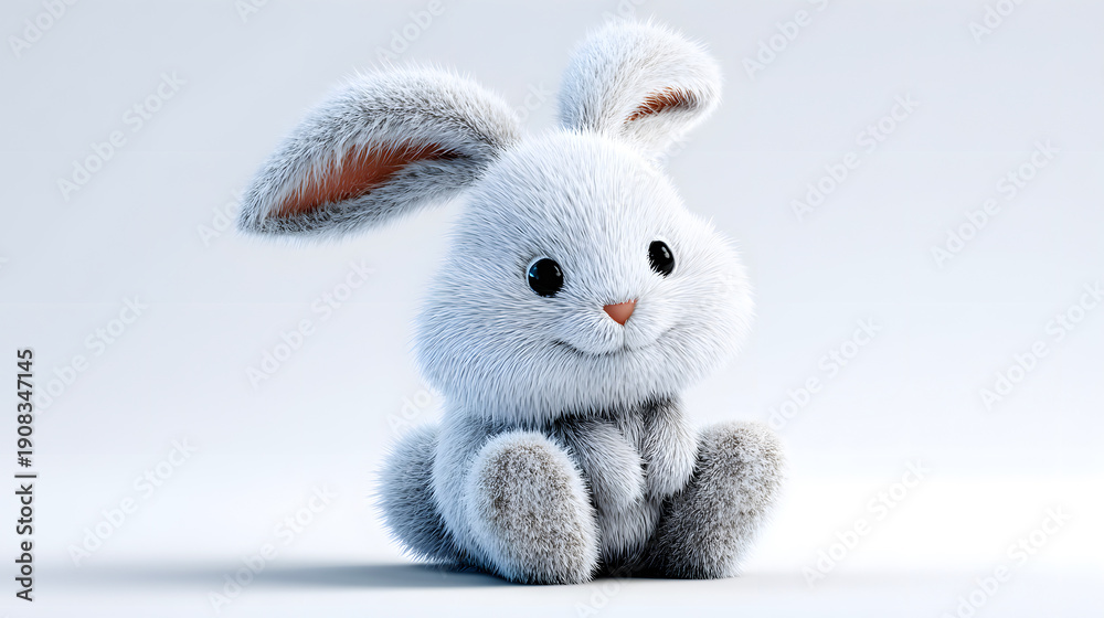 Fototapeta premium Cute Fluffy White Plush Bunny Toy