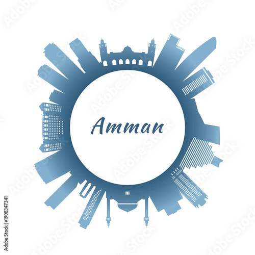 Amman skyline with colorful buildings. Circular style. Stock vector illustration

