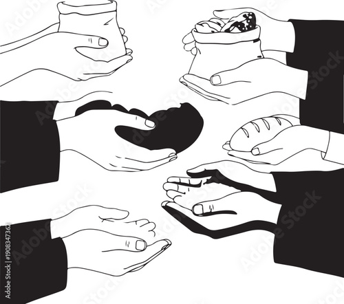 Illustration of various hand gestures and movements in a sequence.