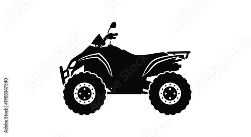 A stark black silhouette depicts a four wheeled all terrain vehicle showcasing its robust design and off road capabilities high quality