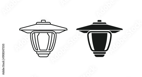 A simple black and white illustration depicts two variations of a classic outdoor lantern design high quality professional