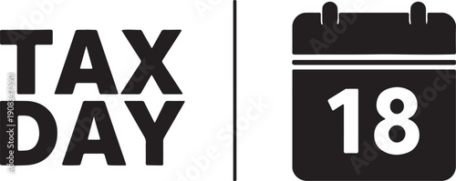 Black and white graphic of a calendar page with the number 18 and the text tax day