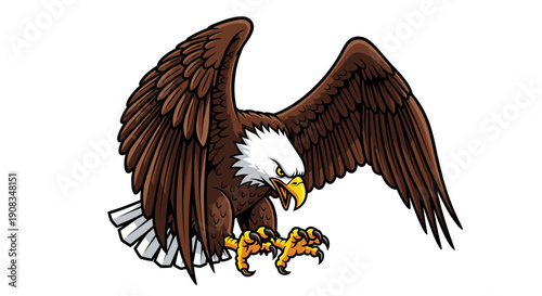 Pixel Art Bald Eagle with Wings Spread and Talons Extended