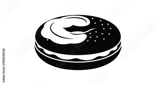 A minimalist black and white illustration depicts a hamburger with a curled french fry resting atop it high quality professional