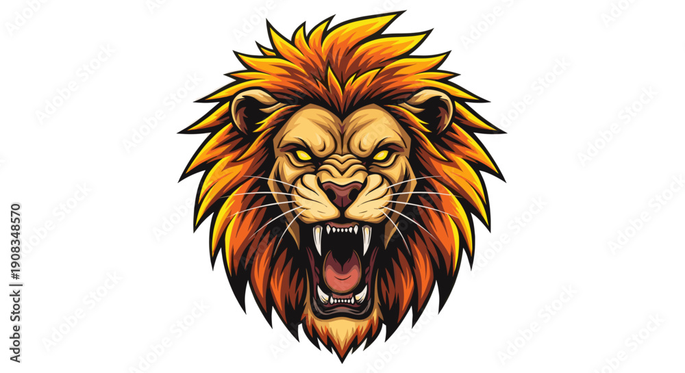 Obraz premium Roaring Lion Head Pixel Art with Orange Mane on White Background