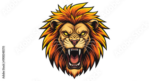 Roaring Lion Head Pixel Art with Orange Mane on White Background