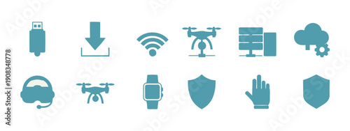 Smart Technology and IoT Icon Set for Digital Devices and Connected Systems Vector
