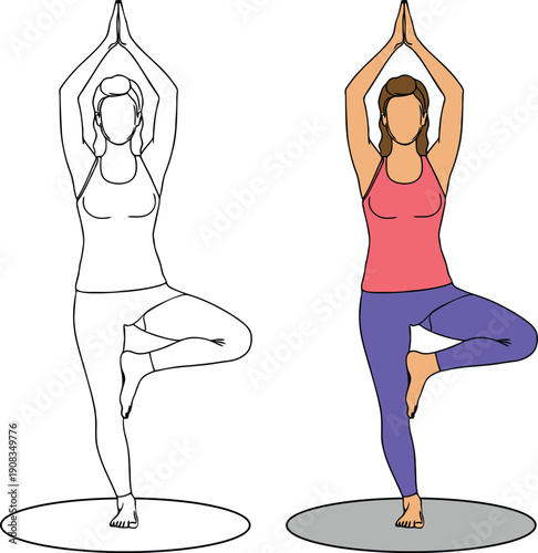 Serene woman in tree yoga pose for wellness and balance