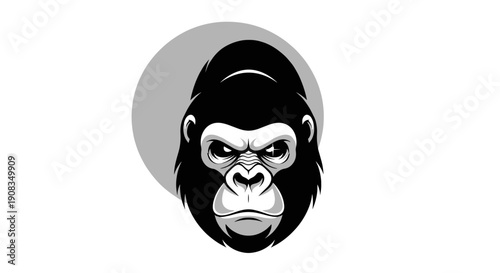 Pixelated Gorilla Face with Determined Expression and Gray Circle Background