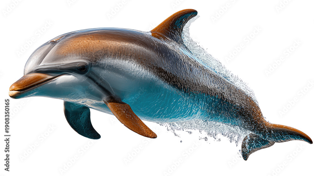 Obraz premium Dolphin's Grace: A dolphin leaps from the ocean waves, its sleek form gleaming as it basks in the sunlight, encapsulating the freedom of the sea.