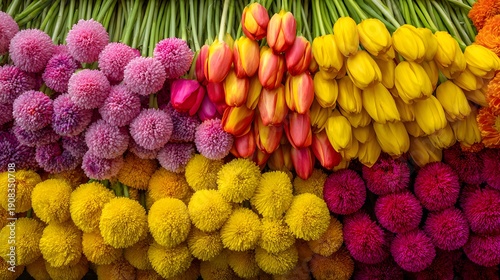 Vibrant Assortment of Fresh Flowers in Full Bloom.