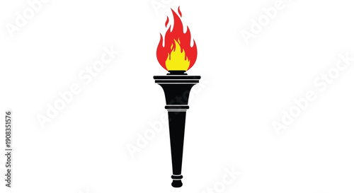A stylized black silhouette of a flaming torch is presented against a clean white background high quality professional