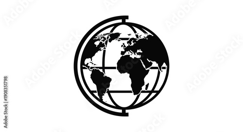 A minimalist black and white depiction of planet earth encased within a circular wireframe style globe high quality professional detailed modern