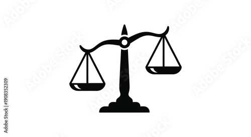 A simple black and white illustration depicts a traditional balance scale symbolizing justice and fairness high quality professional