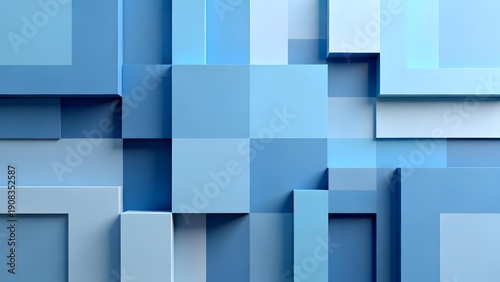 Abstract geometric composition of blue cubes in varying shades and depths