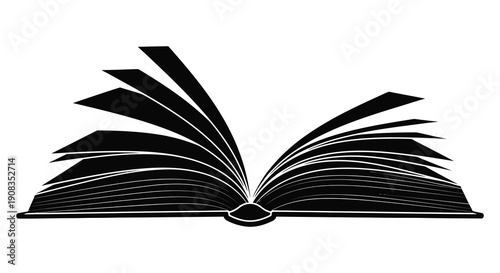 An open book illustration displaying fanned pages and a visible spine rendered in a minimalist style high quality