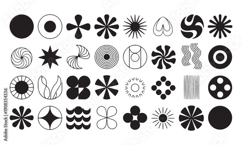 Set of black ink splashes and blots featuring floral vector icons with leaf and butterfly silhouettes for nature-inspired tattoo art and logo design