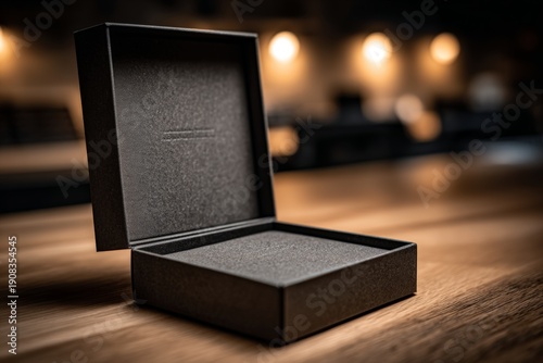 Elegant Black Box on Wooden Table Surface