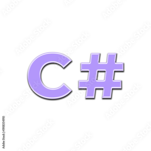Purple symbol of the C# programming language on a black background. Minimalistic 3D rendering with glossy effect and soft glow. The concept of software development, coding, technology, and programming