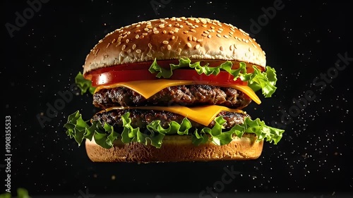 Triple Layer Cheeseburger With Fresh Lettuce.