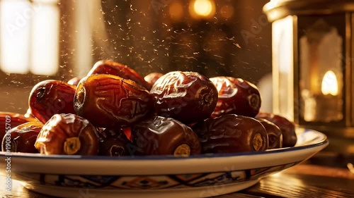 Warm Plate of Dates Lit by Lantern Glow.