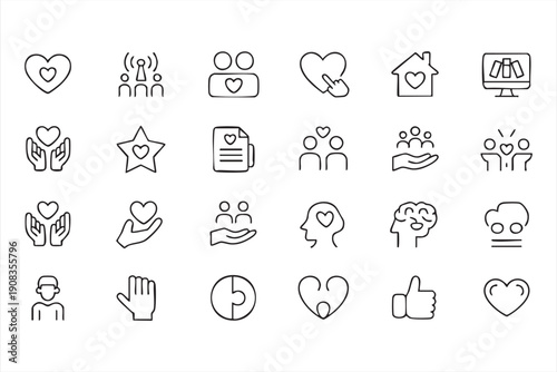 Charity app icons, donation, volunteer, global community interface