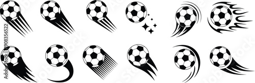 Soccer ball icon vector set, sport ball illustration sign collection with football ball symbols, isolated icons for game, team, competition and athletic designs, clean vector illustration.