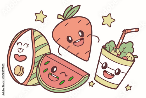 set of funny cartoon fruits