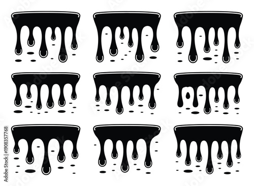 Black Ink Drips Pattern on White Background