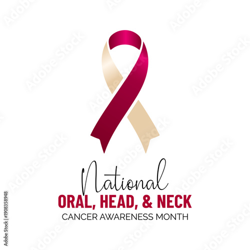 Oral, head, and neck cancer awareness ribbon design highlighting early detection and public health support. Design for banner, cards, prints, social media, poster, flyer and background design template