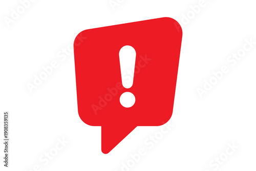 Photos Red rounded speech bubble with white exclamation mark for emergency and stop iso