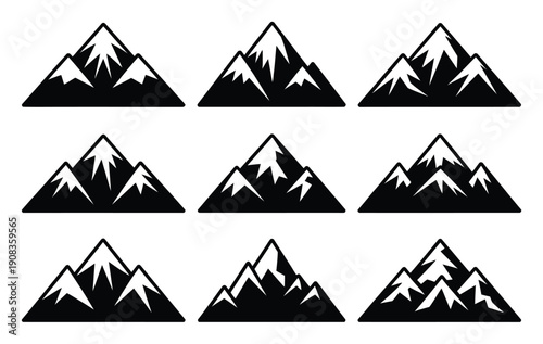 Collection of Black and White Mountain with Snow-Capped Peaks