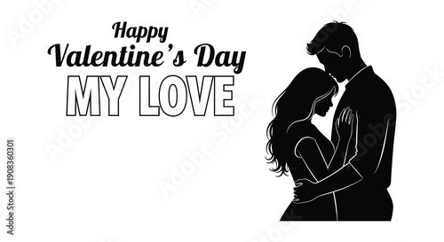 A silhouette of a couple embracing is depicted alongside a valentine s day message high quality professional detailed modern