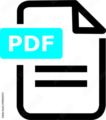 Modern Vector PDF Document Icon with Text Snippets and Cyan Format Label, Perfect for Content Management Systems and Portals.