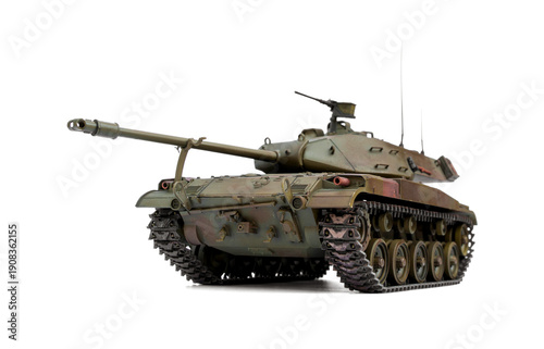 Scale model of USA old light tank isolated on white background.
