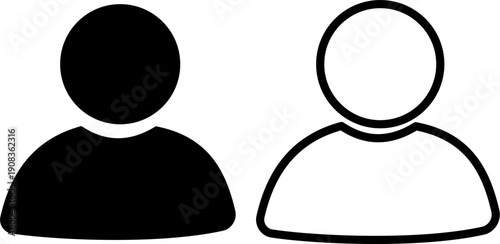 Digital Profile Icon: Solo Person Silhouette in Solid and Outline for Web Identity Representation
