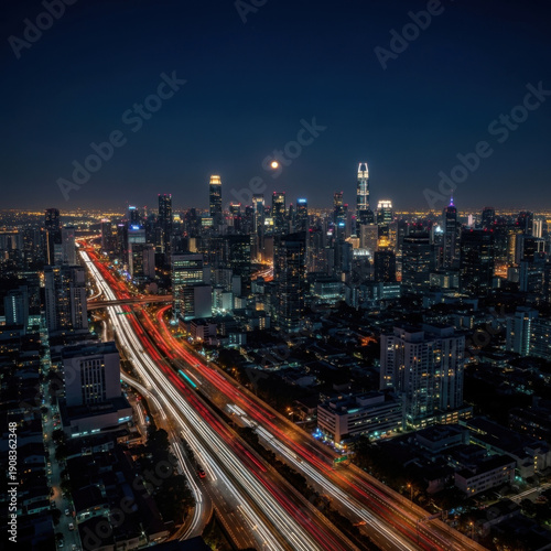 Wallpaper Mural City Skyline at Night with Busy Highway Torontodigital.ca