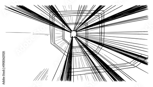 Abstract perspective motion lines creating a sense of speed and depth in a minimalist sketch style