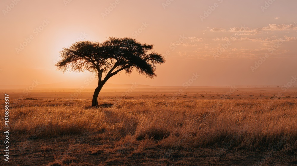 Obraz premium Wide Open Serengeti Grassland with an Iconic Acacia Silhouette