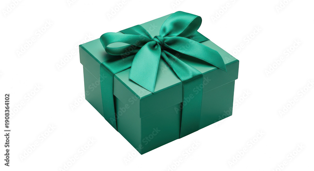 Fototapeta premium Green gift box with bow isolated on transparent background