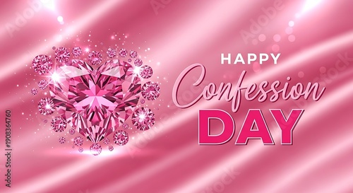 Happy confession day pink heart diamond sparkle background