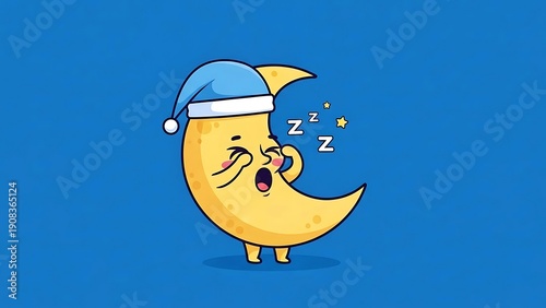 Sleepy Banana Character Wearing Nightcap Yawning for Cute Bedtime and Rest Concept