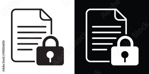 Document file icon with an close padlock symbol. Illustrates data accessibility, decrypted files, information security, and unlocked privacy. Perfect for cybersecurity and software interface themes.