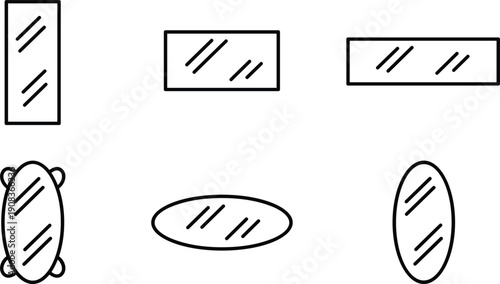 Mirror shape icons set rectangular oval and decorative reflective surfaces vector illustration collection interior design elements