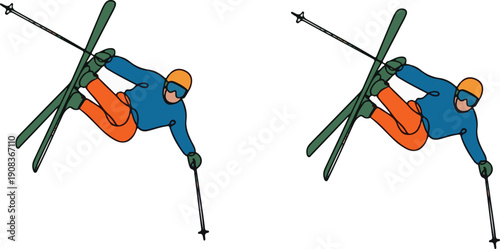 Freestyle Skier Mid-Air Aerial Trick
