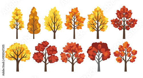 Autumn Trees Collection: Vibrant Fall Foliage in Various Shapes and Colors